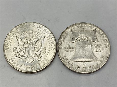 JFK & FRANKLIN 50 CENT SILVER COINS