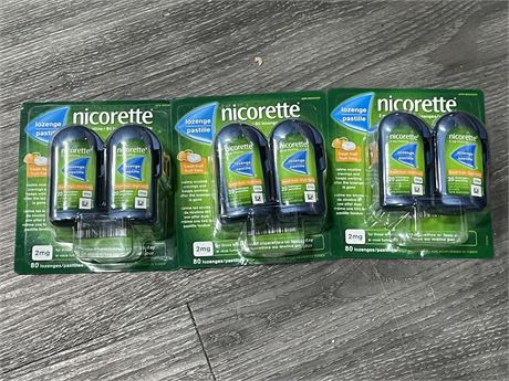 3 NEW PACKAGES OF NICORETTE LOZENGES (4 / PACKAGE 12 TOTAL)