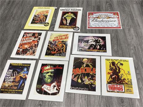 VINTAGE POSTERS, RETRO CULT FLIMS POSTERS, ALUMINUM BUDWEISER SIGN