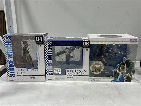3 PRE PAINTED FIGURES IN BOX - ZELDA HAS BROKEN BOW, OTHER 2 MISSING PARTS
