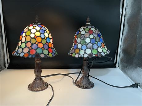PAIR OF STAINED GLASS TABLE LAMPS 15”