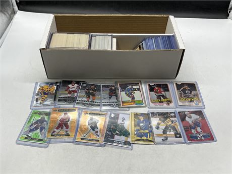 HALF BOX OF NHL CARDS - SOME IN TOP LOADERS