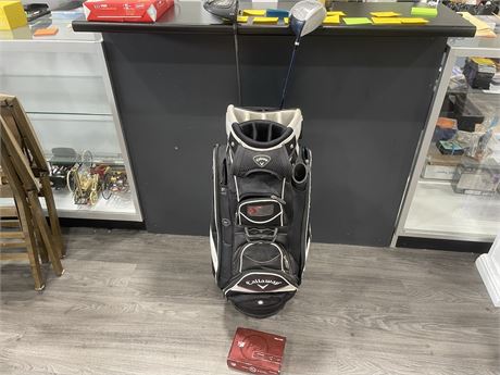 CALLOWAY GOLF BAG WITH 2 DRIVERS & BOX OF NEW BALLS
