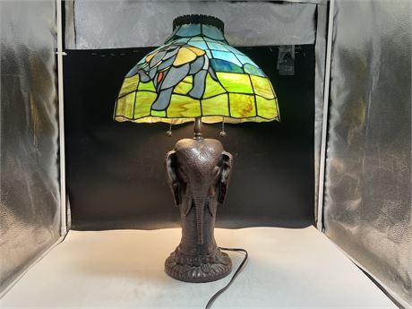 STAINED GLASS ELEPHANT LAMP (23”)