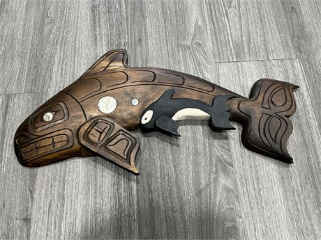 INDIGENOUS KILLER WHALE CARVING SIGNED GEORGE PRICE 1993 (22” long)