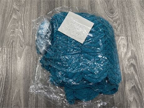 HAND KNIT AFGHAN BLANKET (38”x44”) LAGOON COLOR