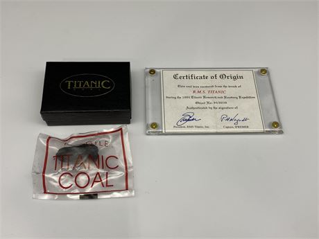 AUTHENTIC FRAGMENT OF COAL FROM TITANIC, COMES WITH RMS TITANIC COA