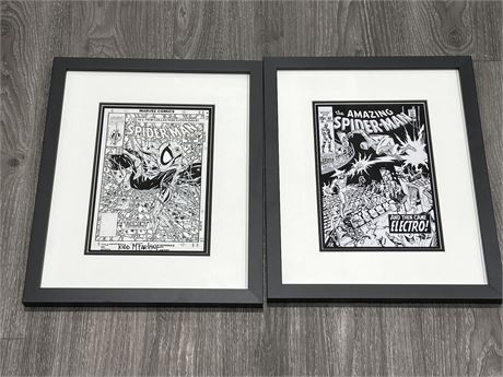 2 FRAMED SPIDER-MAN COMIC PICTURES - 13” X 16”