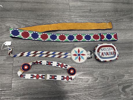 VINTAGE FIRST NATIONS BEAD WORK ACCESSORIES - INC. MOLSON CANADIAN BELT BUCKLE
