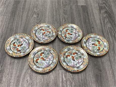 6 VINTAGE CHINESE PORCELAIN PLATES - HAND PAINTED & SIGNED (6”)