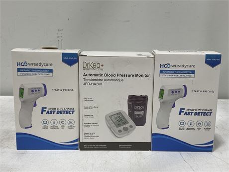 NEW AUTOMATIC BLOOD PRESSURE MONITOR + 2 NEW INFRARED THERMOMETERS