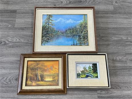 3 SIGNED MCM FRAMED OIL PAINTINGS (21”X17” LARGEST)