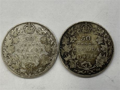 1917 + 1918 SILVER 50 CENT COINS