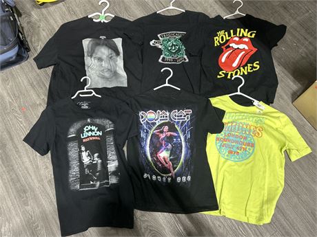 6 MISC. BAND/MUSIC SHIRTS - ALL SIZE S