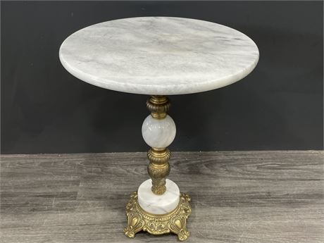 MARBLE & BRASS SIDE TABLE (18” TALL)
