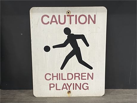 METAL CAUTION CHILDREN PLAYING SIGN (24”X30”)