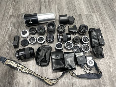 CAMERA LENS AND ACCESSORIES LOT