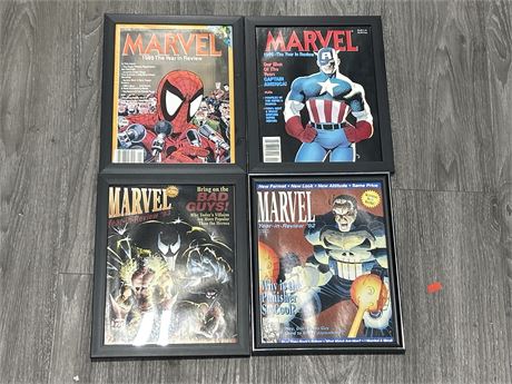 LOT OF 4 FRAMED VINTAGE MARVEL YEAR IN REVIEW MAGAZINES