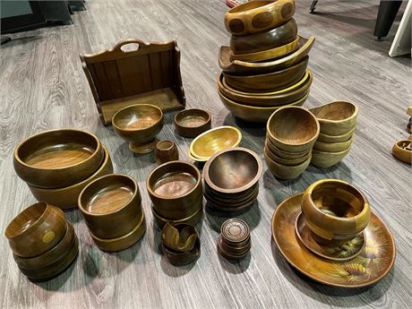 ~55PC’s OF HIGH QUALITY HAND CRAFTED WOOD BOWLS, CUPS, ECT