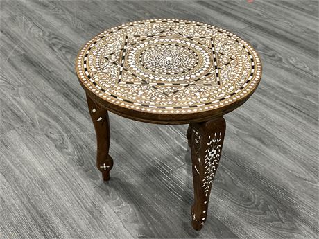 INTRICATELY INLAID MOROCCAN SIDE TABLE (14.5” tall)
