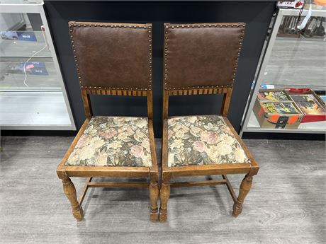2 VINTAGE LEATHER BACKED CHAIRS