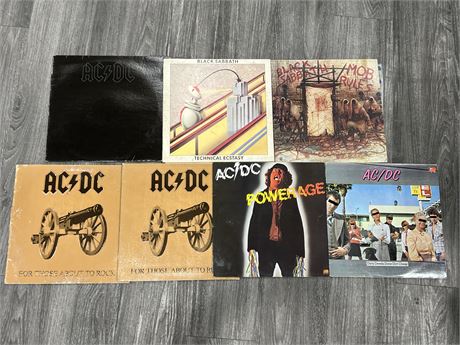 7 AC/DC & BLACK SABBATH RECORDS - SCRATCHED / SLIGHTLY SCRATCHED