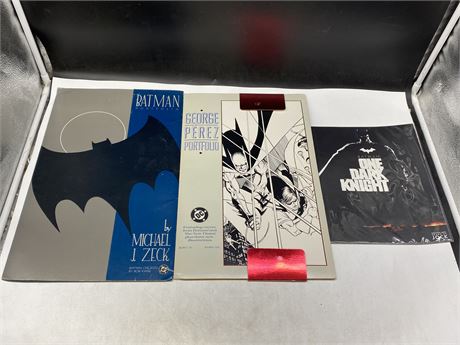 BATMAN: ONE DARK KNIGHT BOOK ONE AND 2 BATMAN PORTFOLIOS W/ PRINTS
