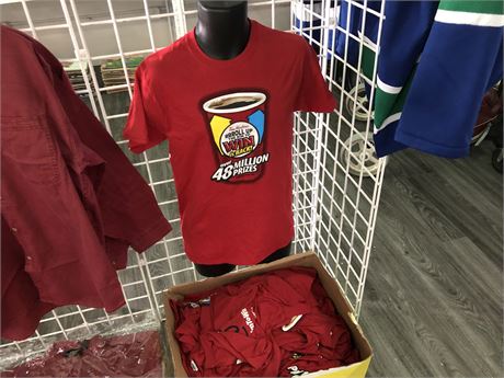 BOX OF ASSORTED SIZE TIM HORTONS T SHIRTS (NEW)
