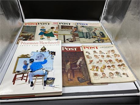 (6) 1950s NORMAN ROCKWELL POST MAGAZINES & LARGE ARTIST / ILLUSTRATION BOOK