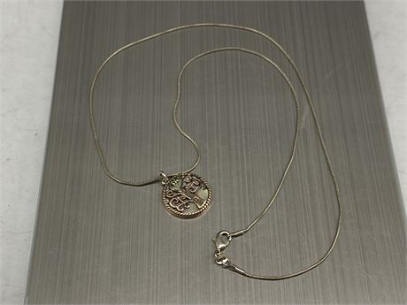 925 STERLING SILVER CHAIN W/GOLD PLATED TREE OF LIFE PENDANT (24”)