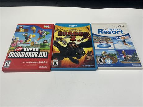 3 WII GAMES-2 FOR WII 1 FOR WII U