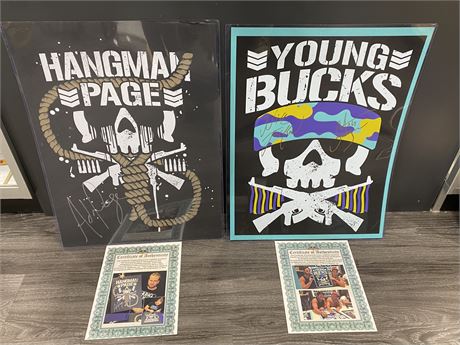 2 SIGNED WRESTLING POSTERS IN SLEEVES W/COAs 24”x18.5” Adam Page & Young Bucks