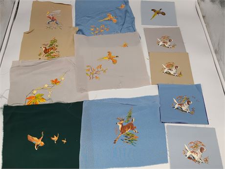 12 VINTAGE ORIGINAL HAND PAINTED ON FABRIC PAINTING FOR FRAMING/CRAFT