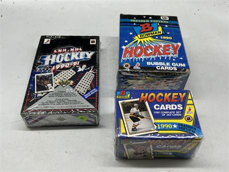 3 SEALED 1990 NHL SETS / PACK BOXES