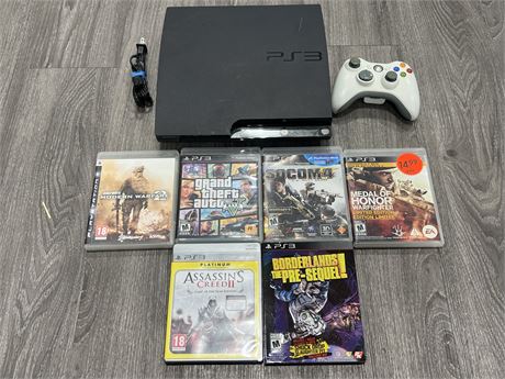 PS3 CONSOLE W/GAMES & XBOX CONTROLLER