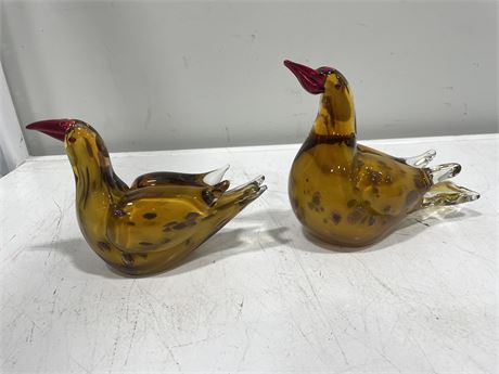 2 MURANO GLASS BIRDS LARGEST 7”