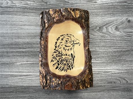 SIGNED LIVE EDGE CARVED EAGLE HANGING PIECE 15”x10”