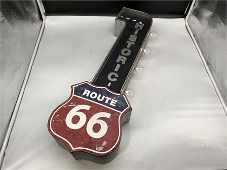 LIGHT UP DOUBLE SIDED ROUTE 66 TIN SIGN (Works, 30” long)