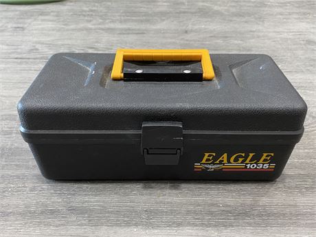 VINTAGE EAGLE 1035 TACKLE BOX W/TACKLE (12”X4.5”)