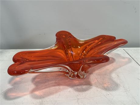 LARGE ART GLASS BOWL - HAS SMALL CHIP ON BOTTOM (22” wide)
