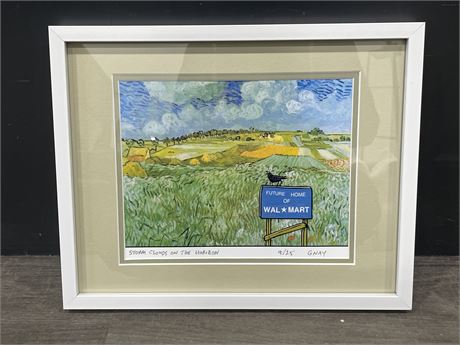 SIGNED NUMBERED FRAMED GARY NAY STORM CLOUDS ON THE HORIZON PRINT (15”x12”)
