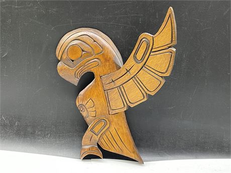 LARRY HUNT CARVED KWAKIUTL EAGLE WALL CARVING 14”x12”