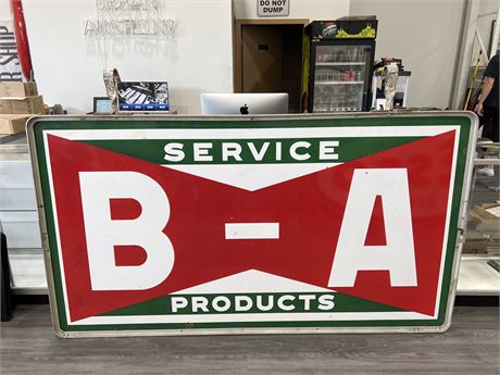 HUGE ORIGINAL B - A SERVICE PRODUCTS PORCELAIN DOUBLE SIDED SIGN IN FRAME