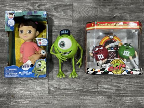 2 MONSTERS INC TOYS & M&M DISPENSER COLLECTABLE
