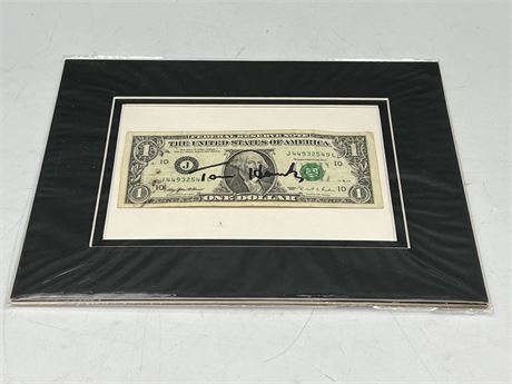 TOM HANKS SIGNED US BANKNOTE MATTED TO 8x10” W/COA