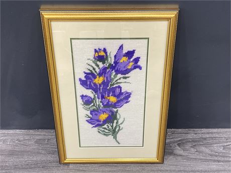 FLORAL NEEDLE POINT IN FRAME (13”x19”)