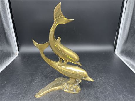 LARGE BRASS DOLPHIN DISPLAY 17” TALL