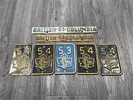 LOT OF VINTAGE BRITISH COLUMBIA LICENSE PLATE DECALS & TAGS