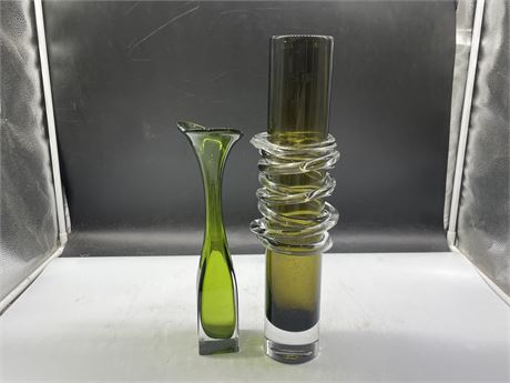 2 TALL GLASS VASES - 16” TALL