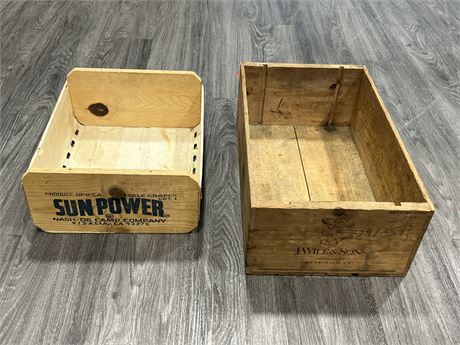 2 WOOD CRATES / BOXES